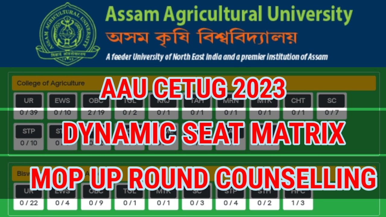 Aau Cetug 2023 Mop Up Round Counselling Dynamic Seat Matrix ll mih information