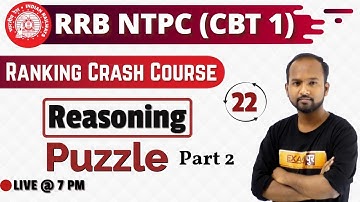 Class 22|| RRB NTPC || Ranking Crash Course||REASONING||by Pulkit Sir || Puzzle|| part 2