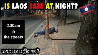 Alone In n the Streets of Vientiane Laos at night.