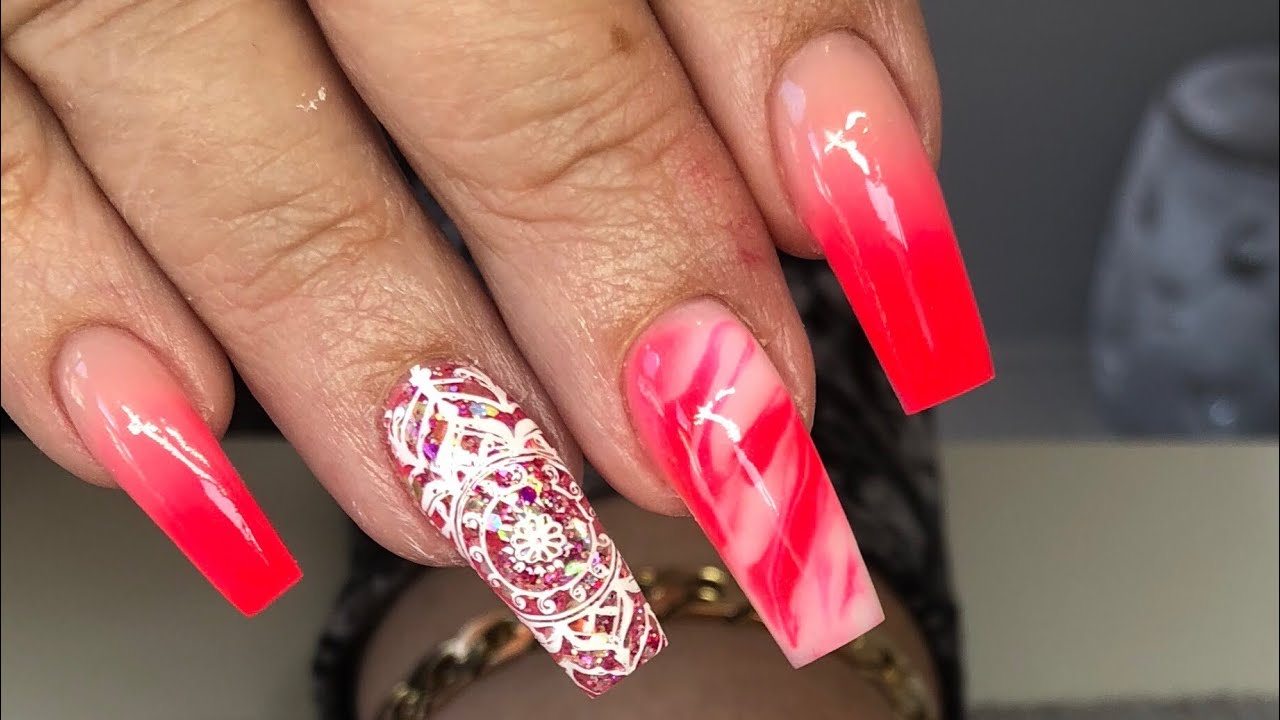 Neon Coral Acrylic Nails Design Youtube