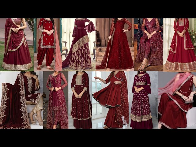 Aunjala Satin Handcrafted and Embroidered Maroon Dress – EAST & GRACE