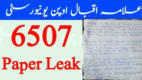 Aiou Paper Leak 6507 Autumn 2020