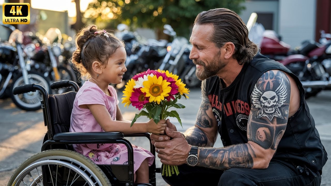 Gelähmtes Mädchen Gibt Einem Hells Angel Blumen— Tags Drauf Bringen 200 Biker Sie Zur Schule