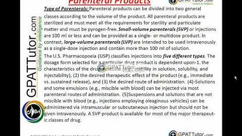 GPAT 2011 Online Classes : Parenteral Products
