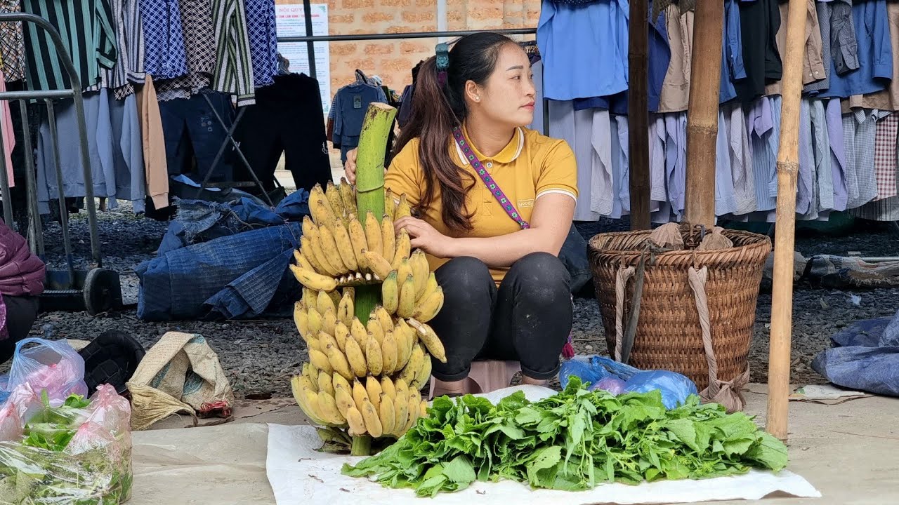Harvest Bananas & vegetables at the garden and bring them to the market ...