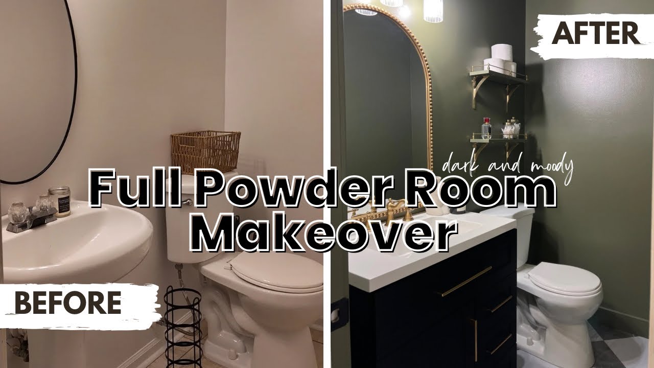 Dark and Moody Powder Room Makeover - YouTube