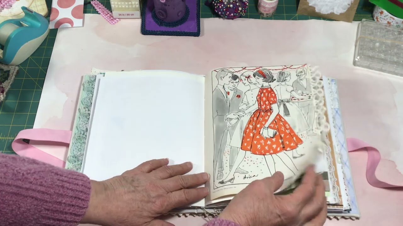 Vintage Journal Album or Diary with Midcentury Sewing Theme #satmornmakes