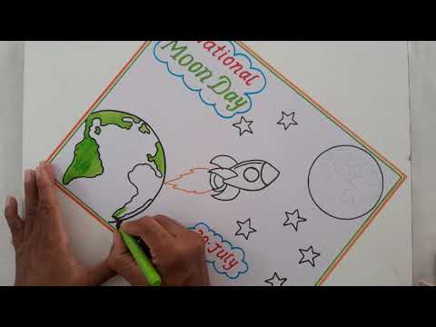 National Moon Day Drawing//Chandra Dinam Poster Drawing //National Moon Day Chart Drawing Idea