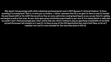 Why did the width collapse in the percentage width child element in an absolutely positioned pa