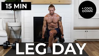 15 Min COMPOUND LEG WORKOUT with Dumbbells at Home + Cool Down