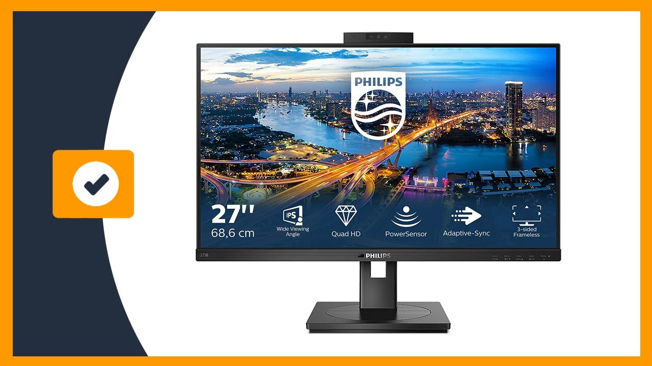 Philips 275B1H - 27 Inch QHD Monitor, 75Hz, 4ms, IPS, WebCam, Height  adjust, Speakers, USB Hub (2560