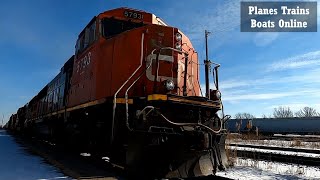 Cn 5793, Cn 5651 & Cn 5680 Engines Manifest Train Westbound Ont To Mi Feb 12 2021 - Gopro Track Side