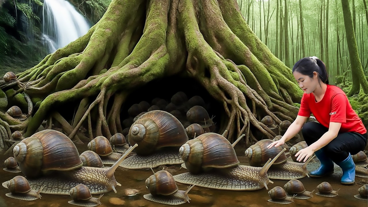Harvesting 1000kg Many Big Snails in a Hollow Tree and on Stone - Bring them to market to sell
