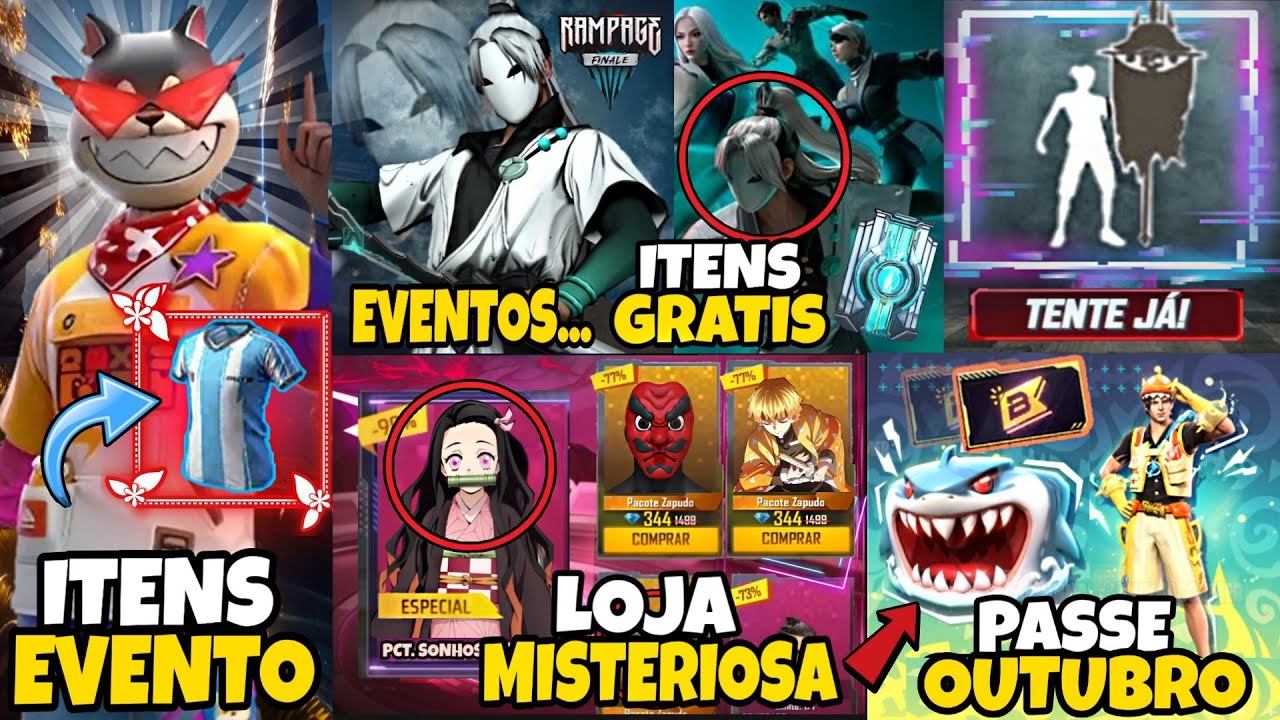 URGENTE!! ITENS DA LOJA MISTERIOSA DEMON SLAYER, TÊNIS ANGELICAL, SOMBRA  ROXA - NOVIDADES FREE FIRE 