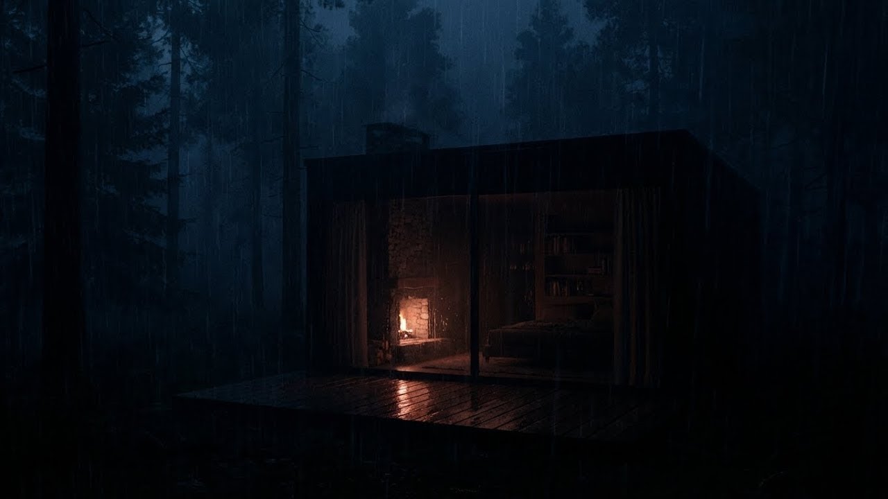 Dark Forest Cabin Under Gentle Rain for Sleep and Ultimate Relaxation