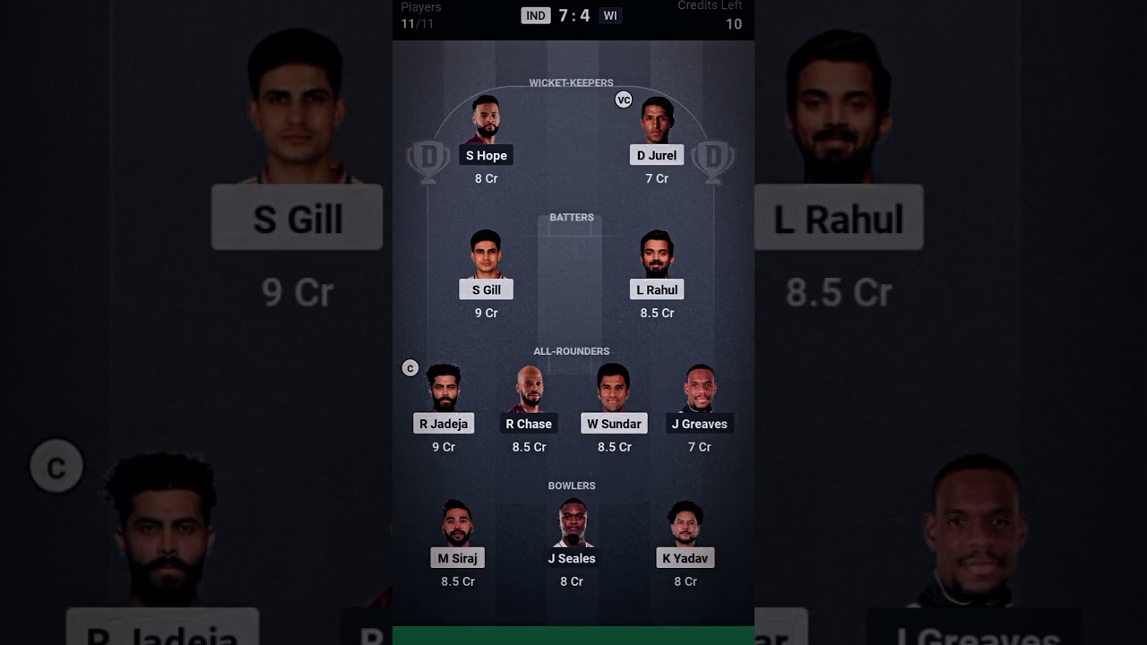 IND VS WI TEST MATCH DREAM 11 TEAM 