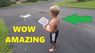 Five Year Old Kid Flying a Quadcopter Drone Made by DJI Phantom 3 Pro