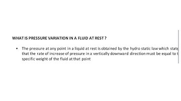 What is Pressure variation in a Fluid at rest in Fluid Mechanics