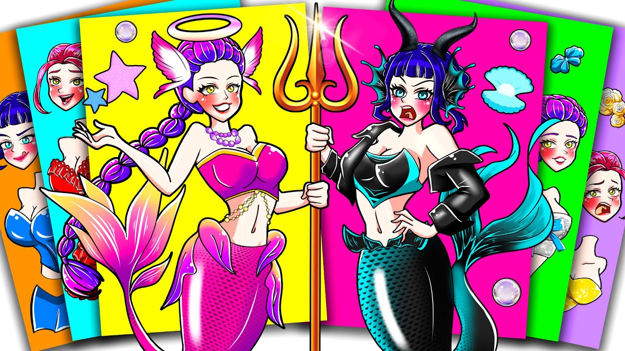 HUNTRIX MERMAID Battle Pink RUMI vs Black ZOEY - KPOP DEMON HUNTERS | Sticker Book DIY