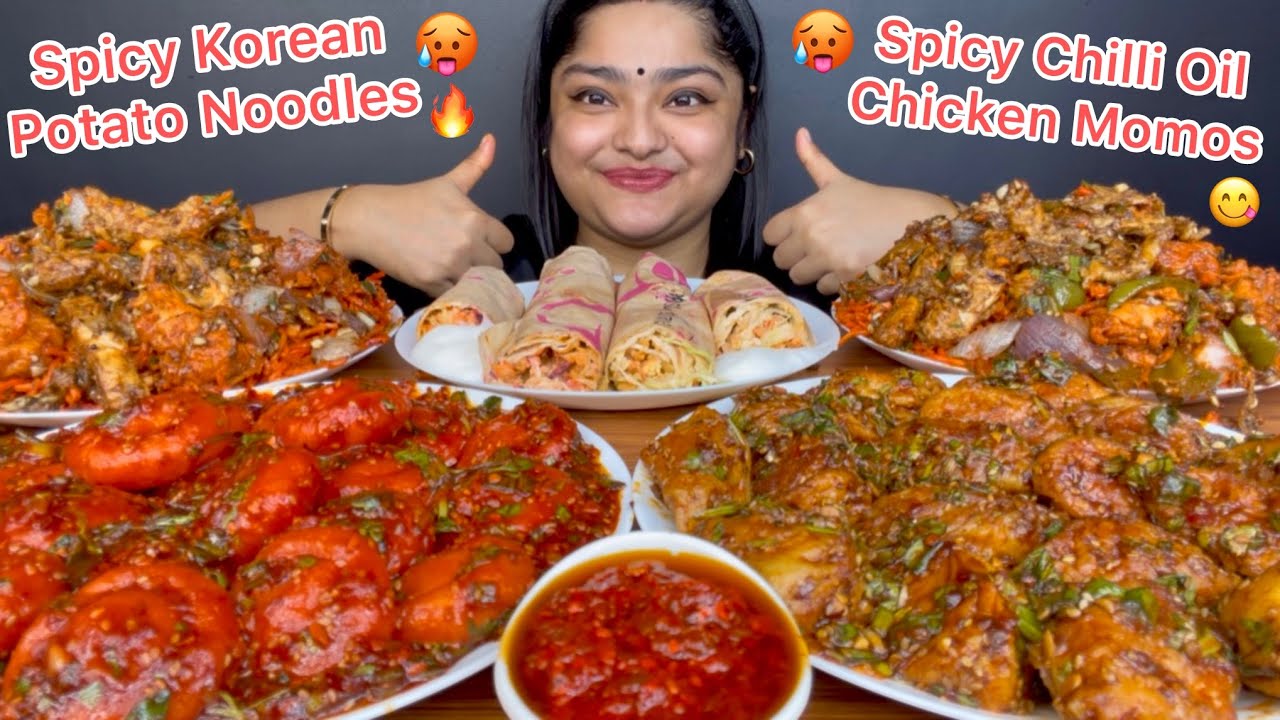 KOREAN POTATO NOODLES, CHILLI OIL CHICKEN MOMOS, CHICKEN SCHEZWAN NOODLES & RICE MIX, MALAI SHAWARMA