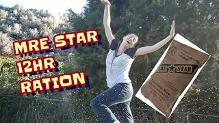 Animal Free Mre in the back yard!   2018 MRE*Star - Pasta Marinara with veggie crumbles!