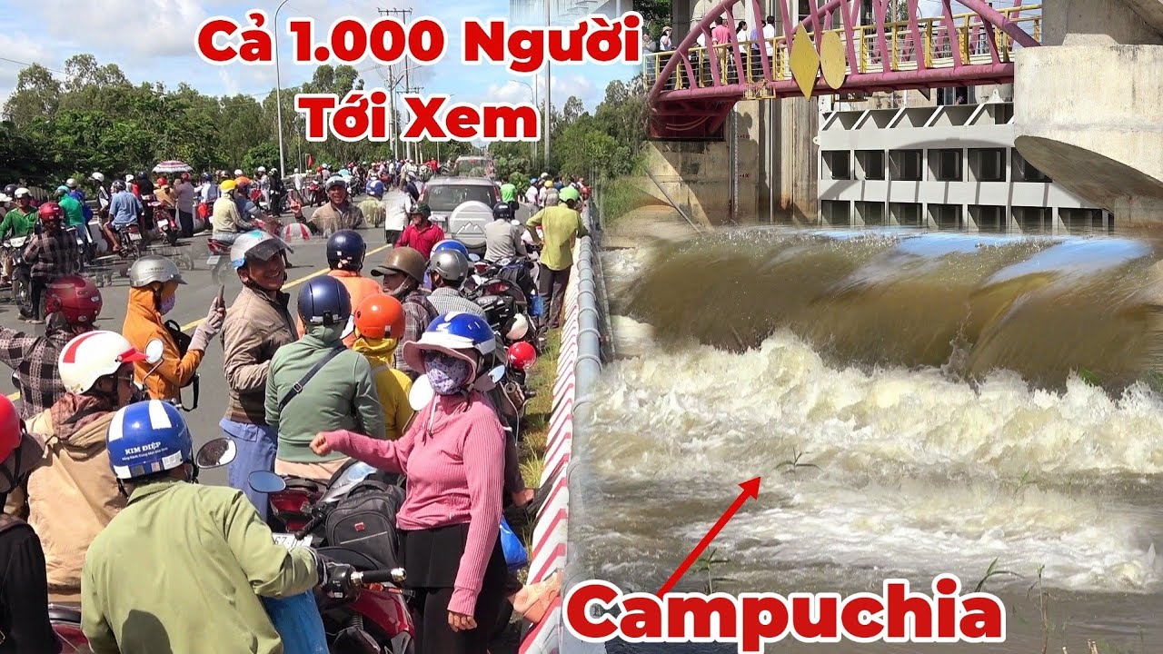 Người Dân Ùm Ùm Kéo Đến Xem Xả Lũ 2 Đập Trà Sư, Tha La,Nước Bên Campuchia Chênh Lệch Việt Nam Gần 2m