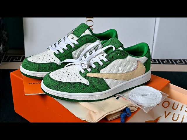 Lv x Travis scott x air jordan 1 low green white customized sneaker for  sale! 