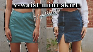How to Sew a V-Waist Mini Skirt + PATTERN // diy leather skirt + side slit