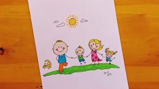 رسم اسره سعيده || رسم عائله سعيده  || happy family drawing