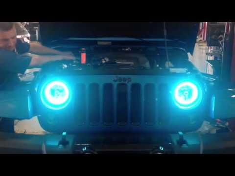 Color Changing Oracle Headlights on a 2014 Jeep Wrangler - YouTube