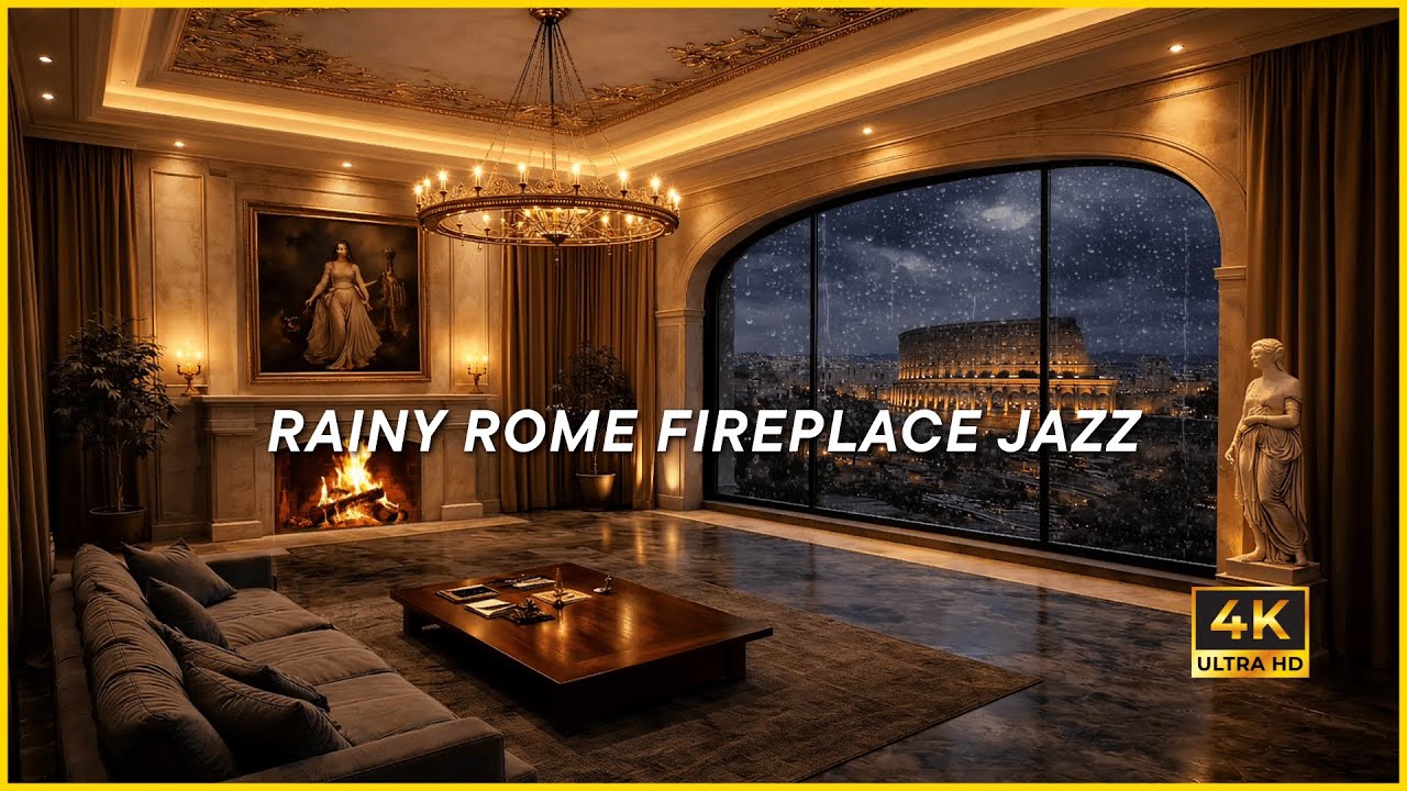 RAINY ROME JAZZ AMBIENCE (4K) | Cozy Colosseum Night Rain for Relaxation, Focus and Sleep