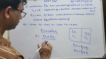 a container has two chambers of volume V1=2 liters and V2 = 3 liters separated  by partition