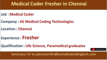 Medical Coding Jobs in Chennai for Freshers | Medical Coding Vacancy | Medical Coding Fresher Jobs |