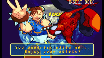 Marvel vs Capcom 1 ( Arcade ) - Spider-man / Chun-li Playthrough ( July 29, 2017 )