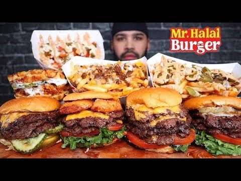 (ASMR NO TALKING) FIVE PATTY CHEESE BURGER, CHICKEN&WAFFLE SANDWICH, CHILI CHEESE FRIE, LOADED FRIES