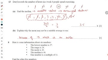 Past Papers of mean median mode and range 0580