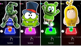 Hulk 🆚 Om Nom 🆚 Gummy Bear 🆚 Oddbods Bubbles. 🎶 Tiles Hop EDM Rush!