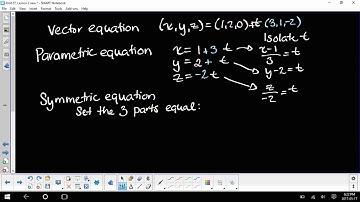 Vector, Parametric and Symmetric Equations of a Line in 3-space (Quick - no audio)