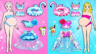 [🐾paper Diy🐾] Pink Rapunzel Vs Blue Elsa Pool Dresses Contest | Rapunzel Compilation 놀이 종이