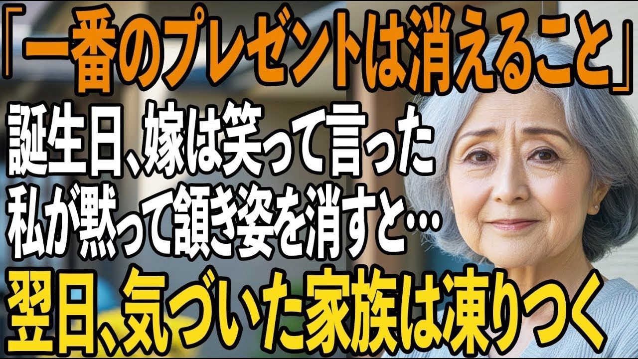 「一番のプレゼントは、あなたが消えること」私の誕生日に、侮辱する息子嫁。私は黙って頷き姿を消した→翌日、家族が異変に気付いた時にはすべてが手遅れに…【シニアライフ】【60代以上の方へ】