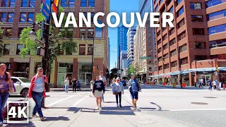 【4K】Downtown Vancouver Summer Walk on A Sunny Monday, Travel Canada, Binaural City Sounds