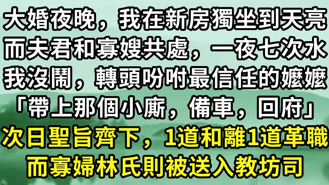 大婚夜晚，我在新房獨坐到天亮。而夫君和寡嫂共處，一夜七次水。我沒鬧，轉頭吩咐最信任的嬤嬤「帶上那個小廝，備車，回府」次日聖旨齊下，1道和離1道革職。而寡婦林氏則被送入教坊司#小说