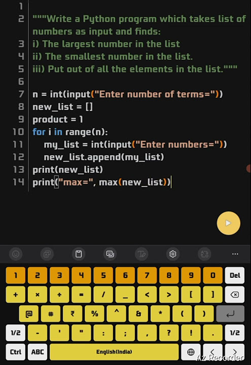 Python program to create a user input list and find the largest ...