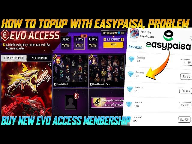 Easypaisa TOPUP Open | Buy E Badge For FREE Evo Gun Skins | Garena Topup Center, Website Glitch class=