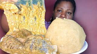 Nigeria food ASMR mukbang/ okra soup and fufu mukbang ( eating Sound) 😋