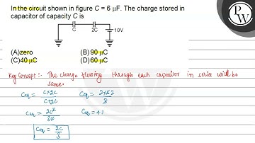 In the circuit shown in figure \( C=6 \mu \mathrm{F} \). The charge...