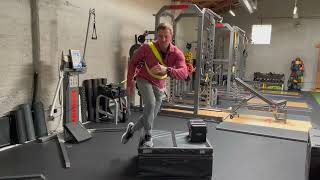 Cable Resisted Eccentric 1 Leg Lateral Step Up with Transverse Lowering and Anterior Oblique Sling