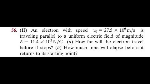 An electron with speed is traveling parallel to a uniform electric field of magnitude (a) How far wi