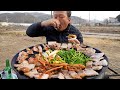 아삭한 미나리와 김치 넣은 솥뚜껑 삼겹살에 혼술 한 잔!! (Samgyeopsal with Minari, Kimchi) 요리&amp;먹방!! - Mukbang eating show