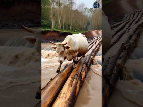 Heavy cow fell into huge stream saved by rescue team #humanity #animals #cow #rescueanimals